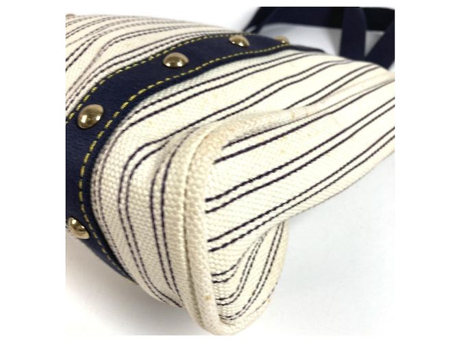 Borsa a tracolla Louis Vuitton Antigua Cabas MM Bianco Blu navy - vista 6