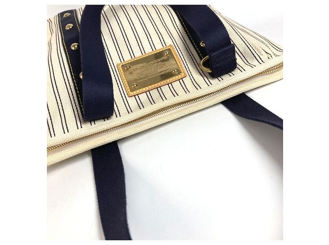 Borsa a tracolla Louis Vuitton Antigua Cabas MM Bianco Blu navy - vista 9
