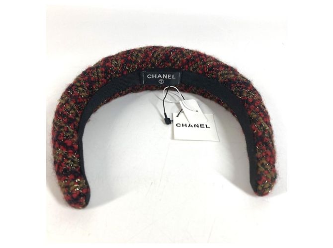 Cerchietto CHANEL 21K Tweed CC Coco Mark Rosso - vista 7