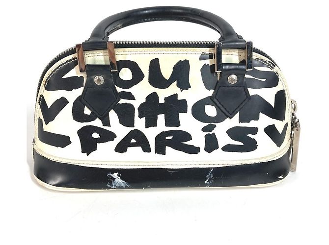 Borsa Tote Louis Vuitton Graffiti Alma PM Nero Bianco - vista 2