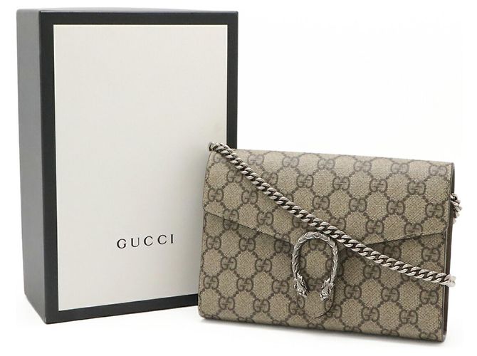 Borsa a tracolla con catena portafoglio Gucci Dionysus GG Supreme Beige - vista 10