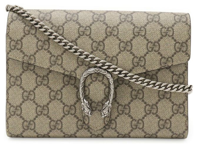 Borsa a tracolla con catena portafoglio Gucci Dionysus GG Supreme Beige - vista 2