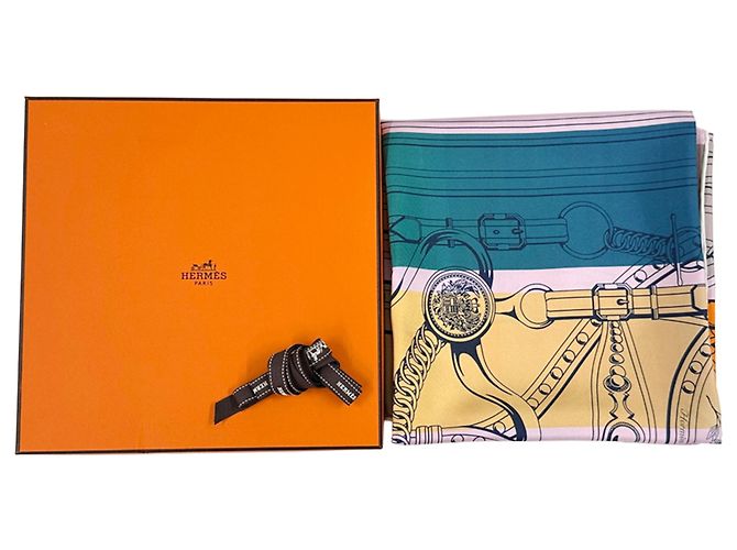 Hermès Pañuelo de seda de doble cara Hermes Rosa Azul Multicolor - vista 10