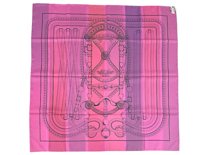Hermès Pañuelo de seda de doble cara Hermes Rosa Azul Multicolor - vista 2