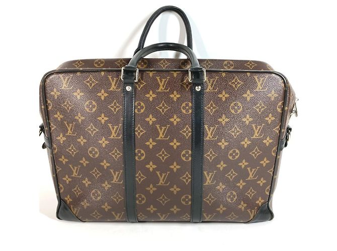 Valigetta Louis Vuitton Monogram Macassar Port Document Voyage GM Marrone Nero - vista 13