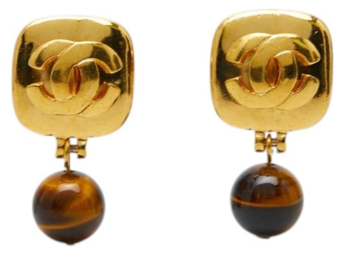 Orecchini a clip Chanel Vintage Coco Mark Marrone D'oro - vista 2