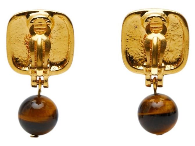 Orecchini a clip Chanel Vintage Coco Mark Marrone D'oro - vista 3