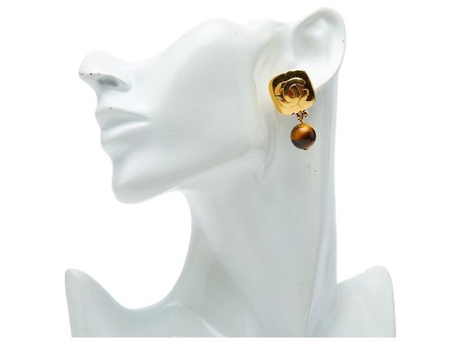 Orecchini a clip Chanel Vintage Coco Mark Marrone D'oro - vista 5