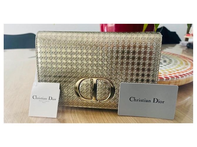 Borsa a tracolla Dior Cannage in pelle oro D'oro - vista 2