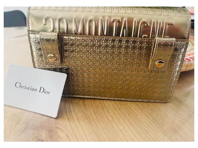 Borsa a tracolla Dior Cannage in pelle oro D'oro - vista 3