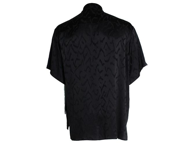 Saint Laurent, Kurzärmeliges Satinhemd mit Zickzack-Muster Schwarz - Ansicht 3