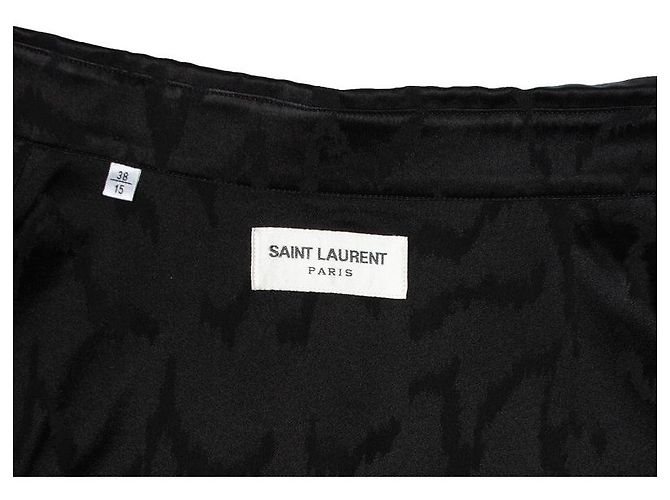 Saint Laurent, Kurzärmeliges Satinhemd mit Zickzack-Muster Schwarz - Ansicht 5