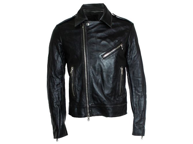 Balmain, Giacca biker in pelle nera con zip e logo Nero - vista 3