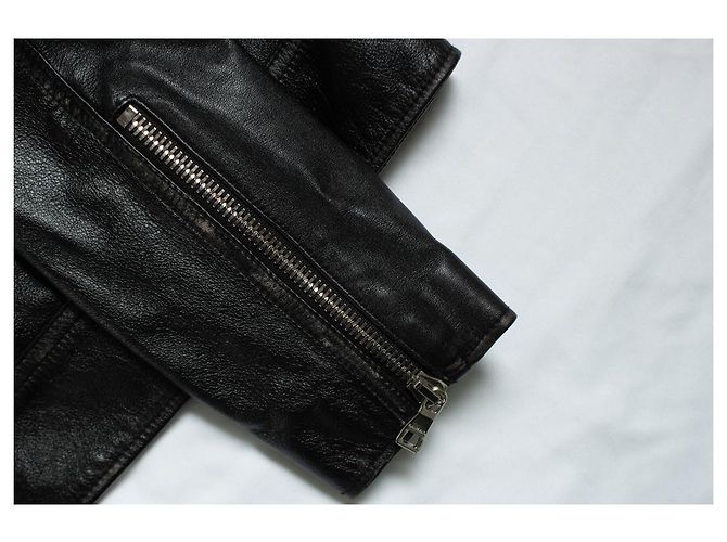Balmain, Giacca biker in pelle nera con zip e logo Nero - vista 6