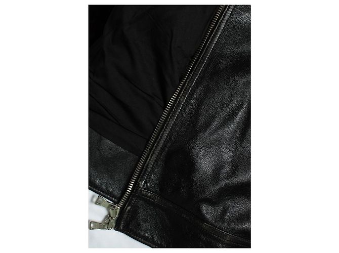 Balmain, Giacca biker in pelle nera con zip e logo Nero - vista 8