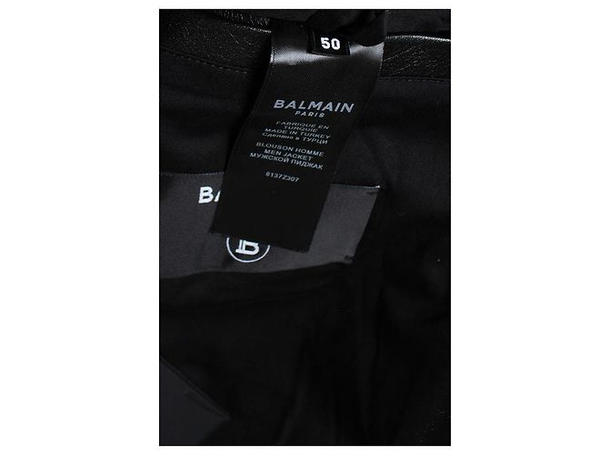 Balmain, Giacca biker in pelle nera con zip e logo Nero - vista 9
