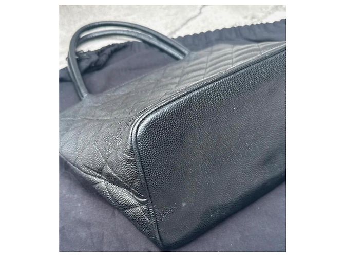Chanel Borsa Shopper in Pelle Caviar Trapuntata Nera Nero - vista 4