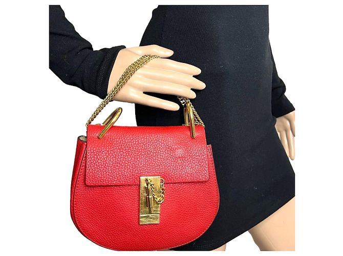 Chloé Borsa a tracolla Chloe Mini Drew in pelle di agnello martellata rossa Rosso - vista 9