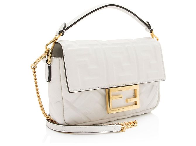 Mini bolsa de ombro Baguette 1974 em couro com relevo FF Fendi Branco - vista 2