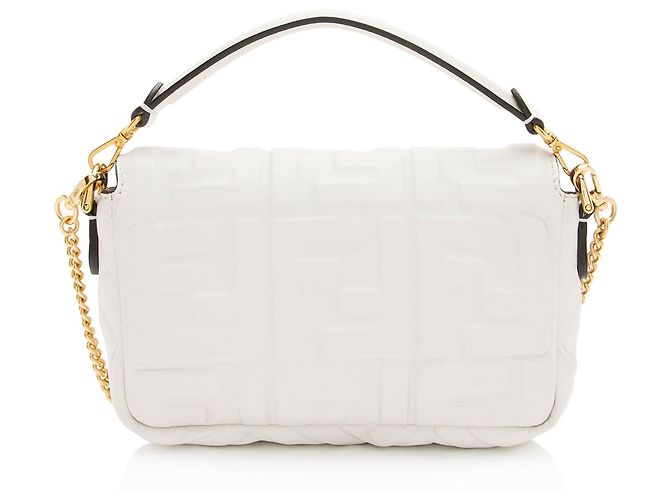 Mini bolsa de ombro Baguette 1974 em couro com relevo FF Fendi Branco - vista 3