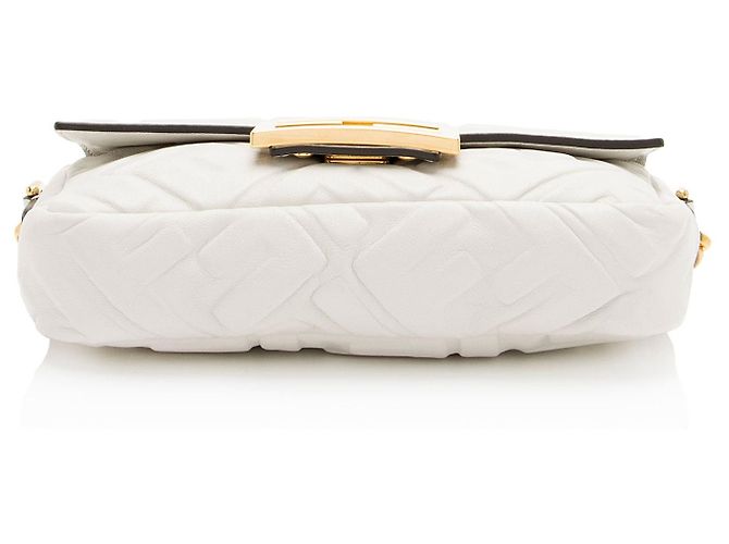 Mini bolsa de ombro Baguette 1974 em couro com relevo FF Fendi Branco - vista 4