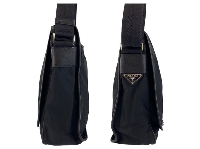 Borsa Messenger Prada Nylon Tessuto Triangle Logo Nero - vista 7