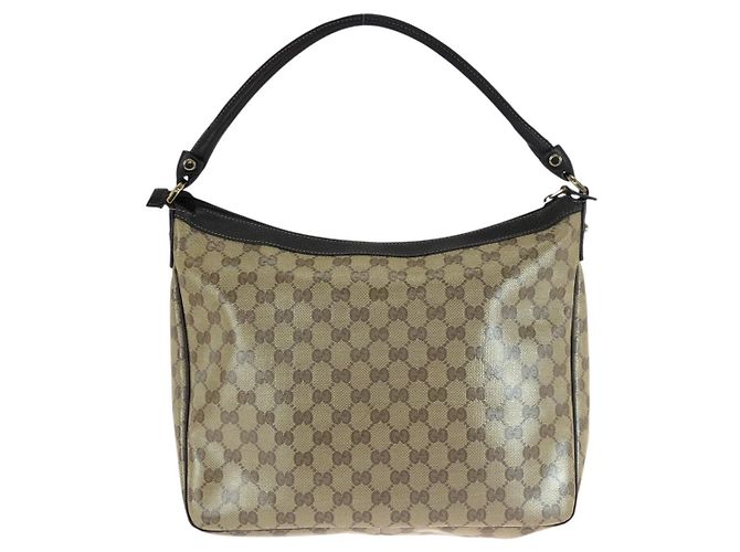 Borsa Hobo Gucci GG Crystal Marrone Beige Oro PVC - vista 2