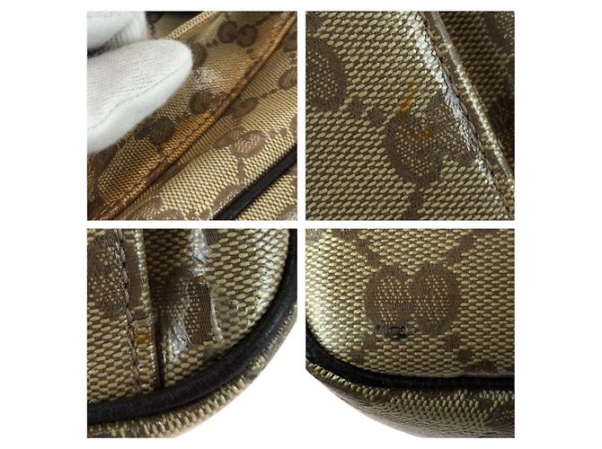 Borsa Hobo Gucci GG Crystal Marrone Beige Oro PVC - vista 5