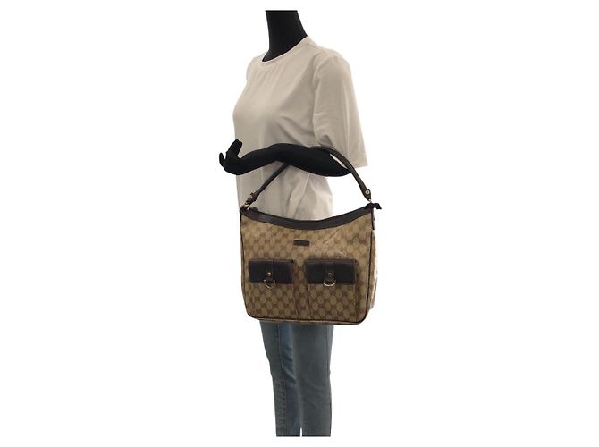 Borsa Hobo Gucci GG Crystal Marrone Beige Oro PVC - vista 7
