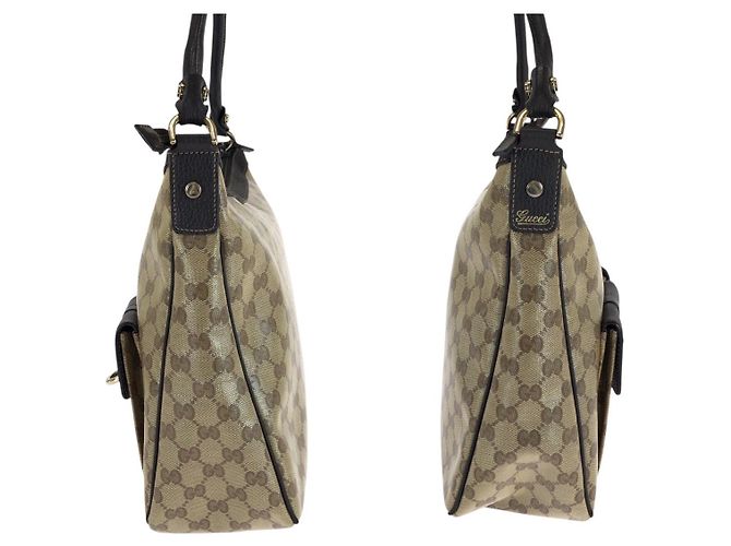 Borsa Hobo Gucci GG Crystal Marrone Beige Oro PVC - vista 8