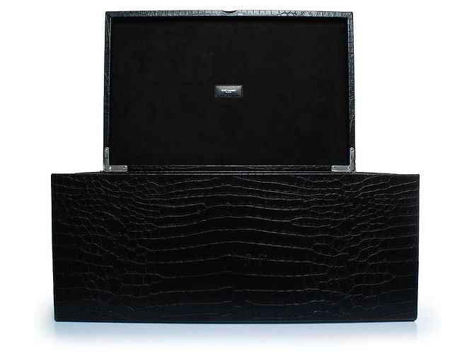 Saint Laurent, Large crocodile embossed leather box Black - view 3