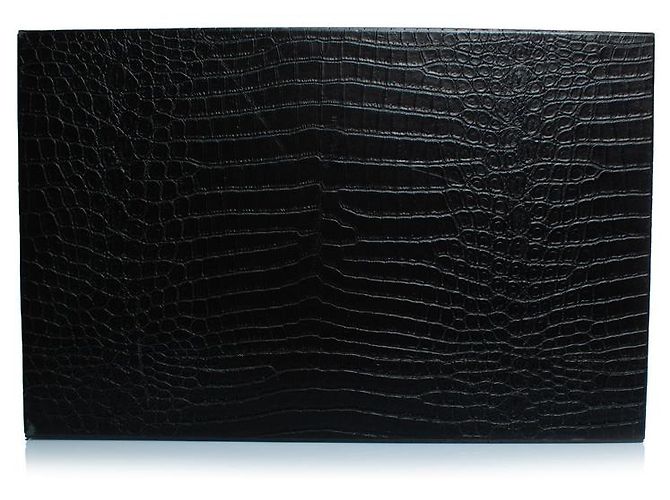 Saint Laurent, Large crocodile embossed leather box Black - view 5