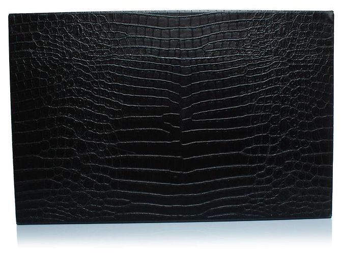 Saint Laurent, Large crocodile embossed leather box Black - view 7