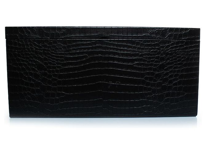Saint Laurent, Large crocodile embossed leather box Black - view 8