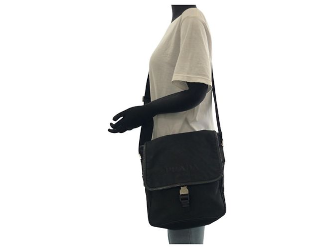 Borsa a tracolla Prada Nylon Tessuto Logo Nero - vista 7