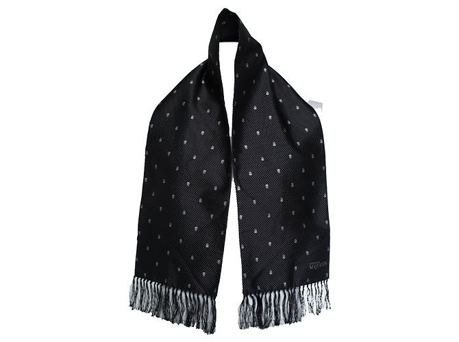 Alexander McQueen, sciarpa smoking con motivo teschio a pois Nero - vista 2