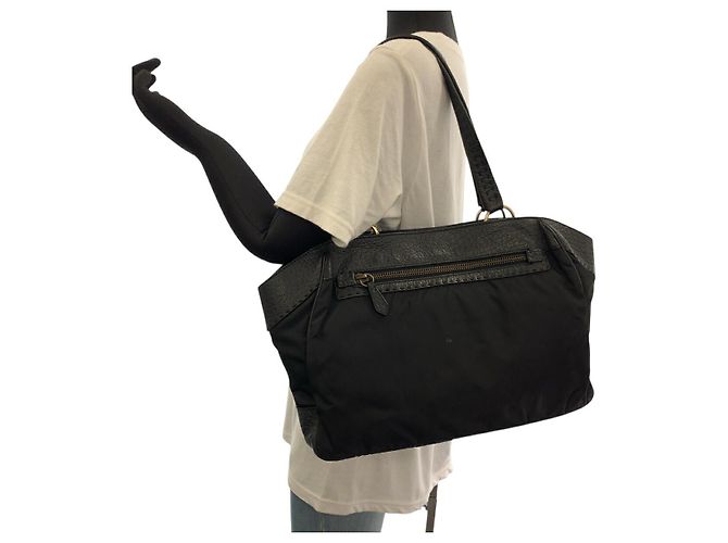 Borsa a mano Prada in pelle e nylon con logo Nero - vista 7