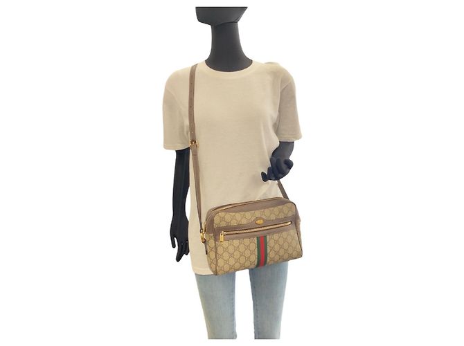 Borsa a tracolla Gucci Ophidia in tela GG Supreme e pelle Marrone Beige - vista 7