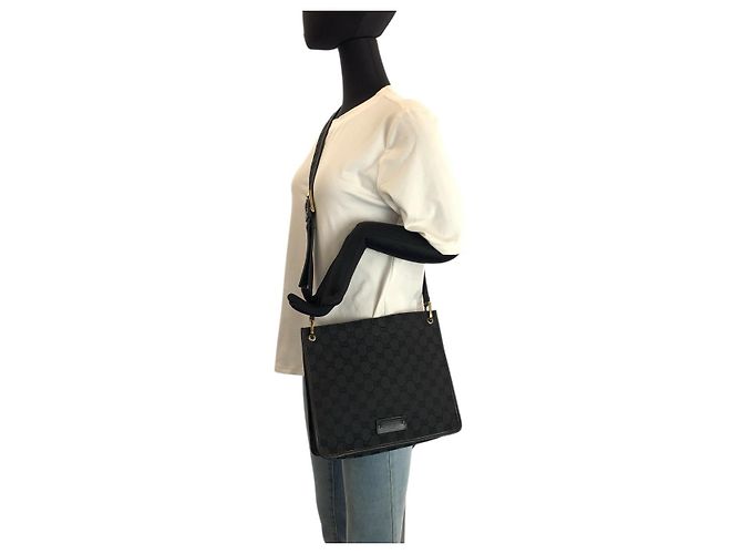 Borsa a tracolla Gucci in tela GG nera e pelle Nero - vista 7