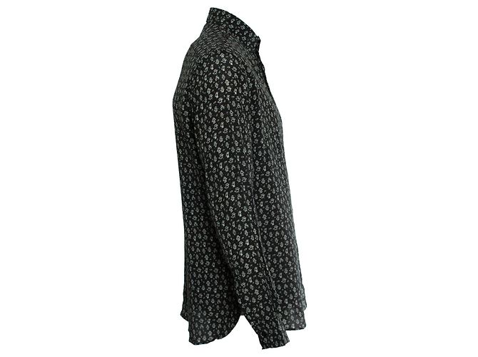 Saint Laurent, camicia in seta nera con stampa robot Nero - vista 2