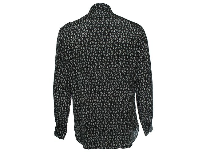 Saint Laurent, camicia in seta nera con stampa robot Nero - vista 3