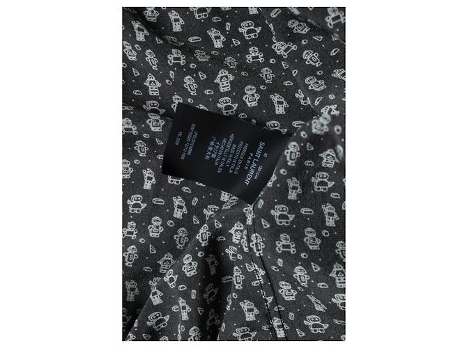 Saint Laurent, camicia in seta nera con stampa robot Nero - vista 5