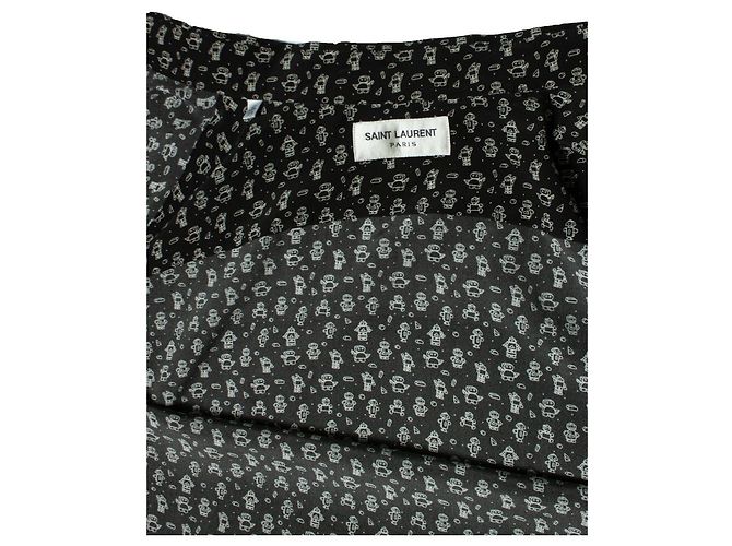 Saint Laurent, camicia in seta nera con stampa robot Nero - vista 6