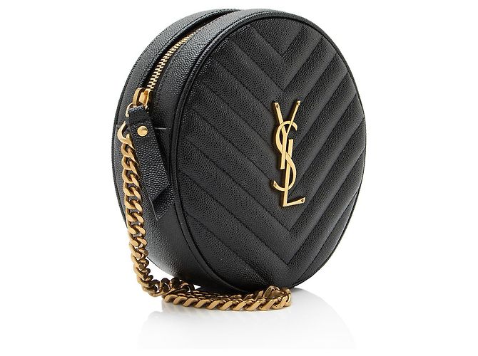 Borsa a tracolla rotonda Saint Laurent Matelasse Grain de Poudre Monogram Vinyle Nero - vista 2