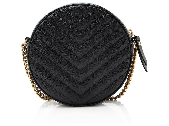 Borsa a tracolla rotonda Saint Laurent Matelasse Grain de Poudre Monogram Vinyle Nero - vista 3