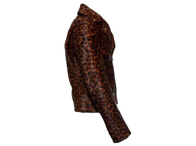 Versace, Ponyskin Leopard Biker-Jacke FW24 Braun - Ansicht 2
