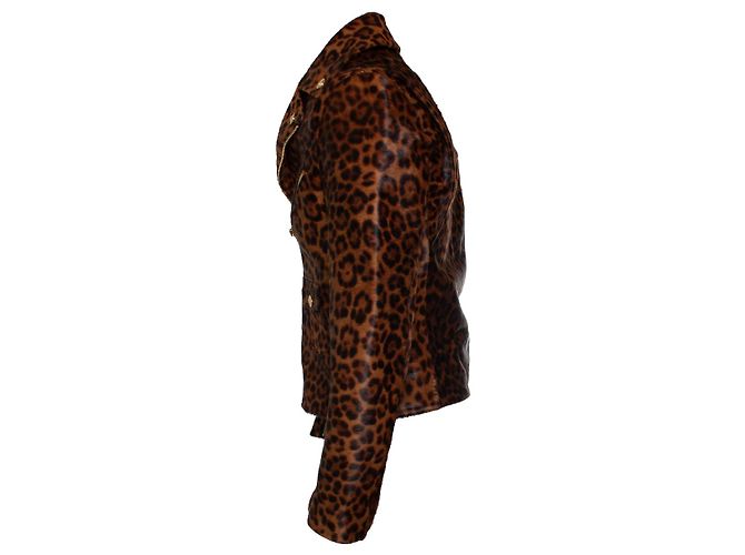 Versace, Ponyskin Leopard Biker-Jacke FW24 Braun - Ansicht 4