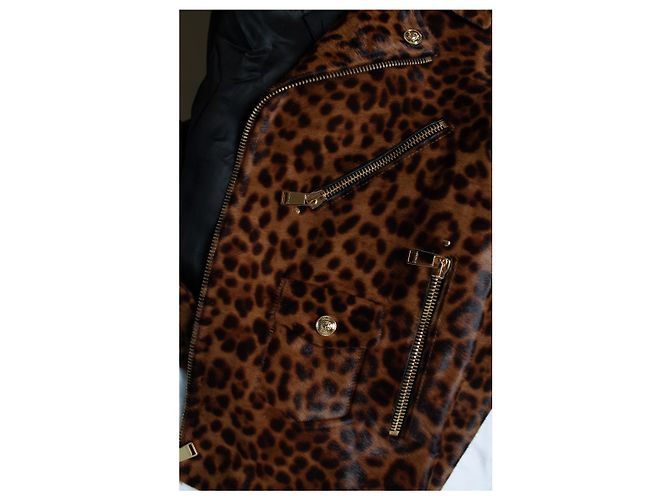 Versace, Ponyskin Leopard Biker-Jacke FW24 Braun - Ansicht 7