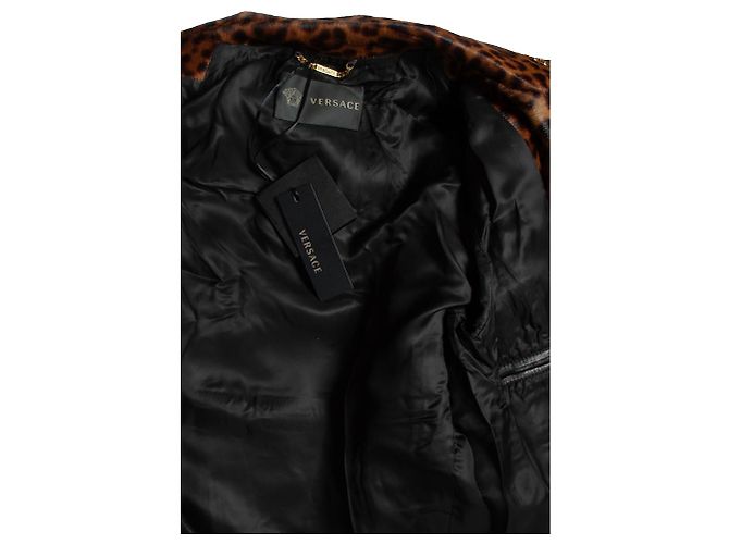 Versace, Ponyskin Leopard Biker-Jacke FW24 Braun - Ansicht 9