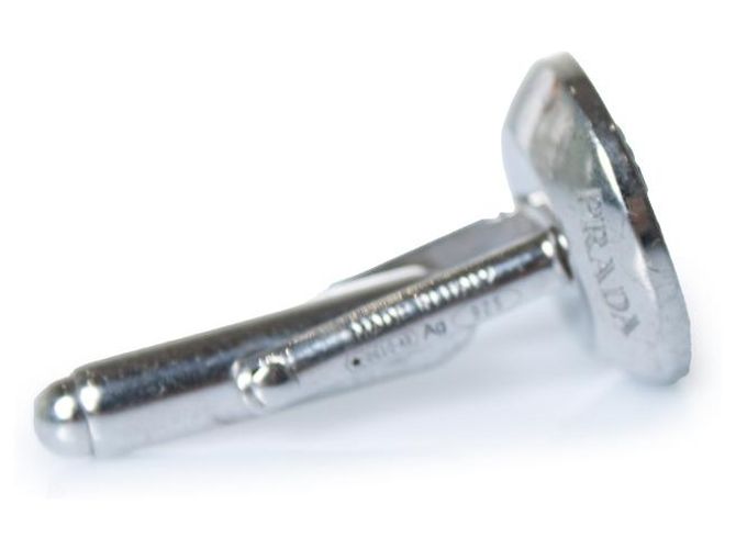 Prada, silver toned and black leather cufflinks Silvery Metallic - view 2